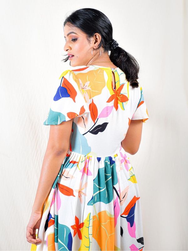 Rainbow Bloom Flutter Sleeve Maxi Dress