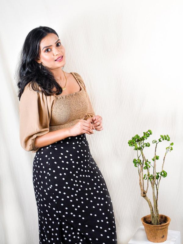 Caramel Dreams Smocked Top & Polka Dot Skirt Set